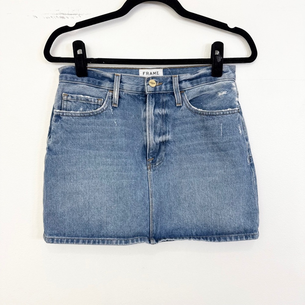 FRAME Majorelle Denim Mini Skirt Size 27 Blue High Rise - Picture 3 of 7